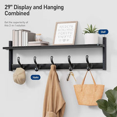 Entryway Wall Hooks with Shelf, Coat Hangers for Bathroom, Living Room, Bedroom