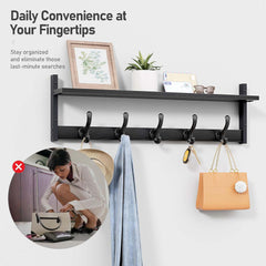 Entryway Wall Hooks with Shelf, Coat Hangers for Bathroom, Living Room, Bedroom