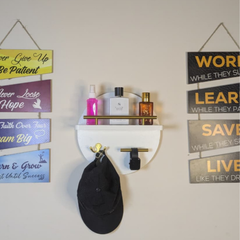 Handcrafted White Round Wooden Wall Key Holder with Shelf