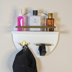 Handcrafted White Round Wooden Wall Key Holder with Shelf