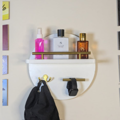 Handcrafted White Round Wooden Wall Key Holder with Shelf