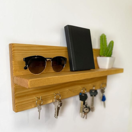 Key Holder Wall Mount Natural Wood - Key Rack Wall Mount