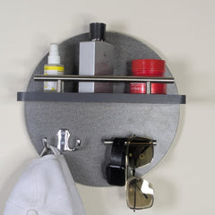 Handcrafted Dark grey Round Wooden Wall Key Holder with Shelf