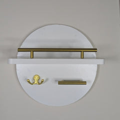 Handcrafted White Round Wooden Wall Key Holder with Shelf