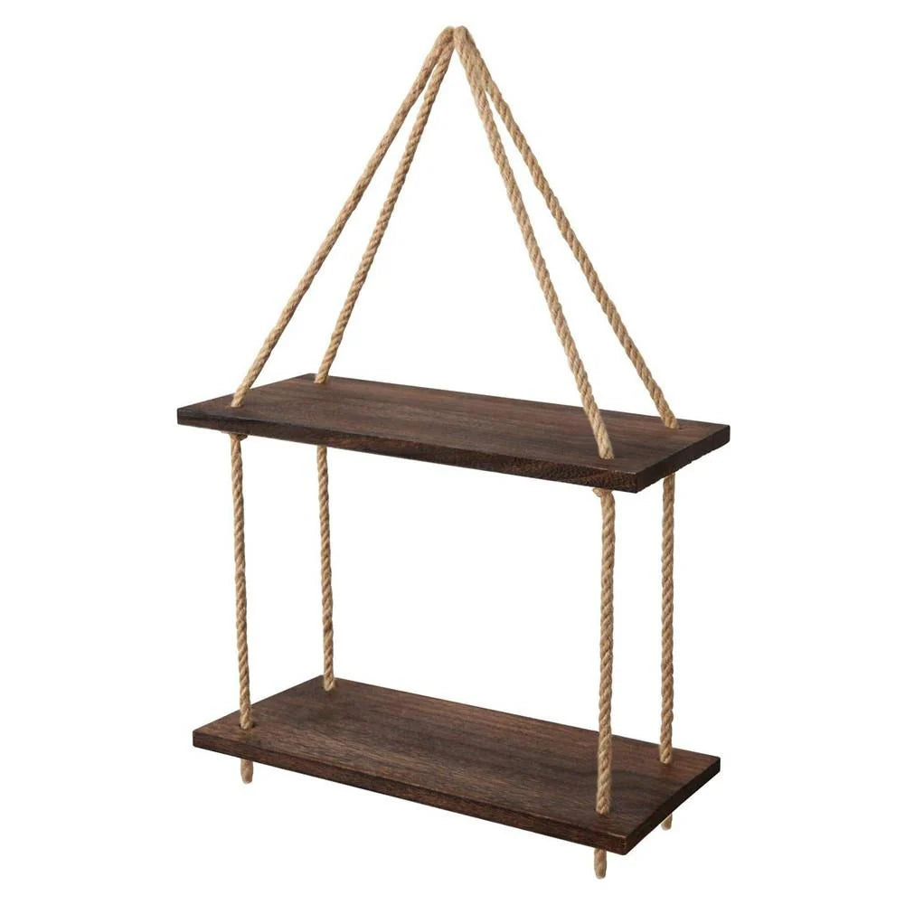 Rope Floating Solid Wood Wall Hanging Shelves Decor
